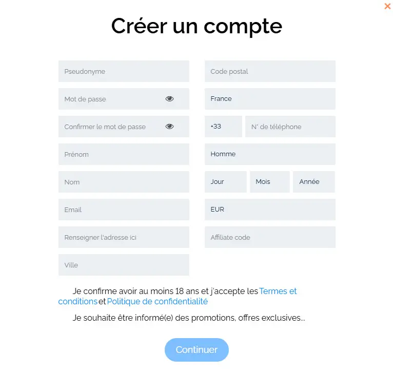 Procedura di registrazione 90Bet Casino